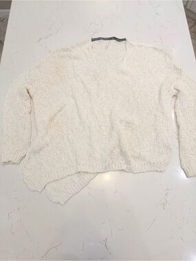 Free People Cream Open Knit V-Neck Sweater